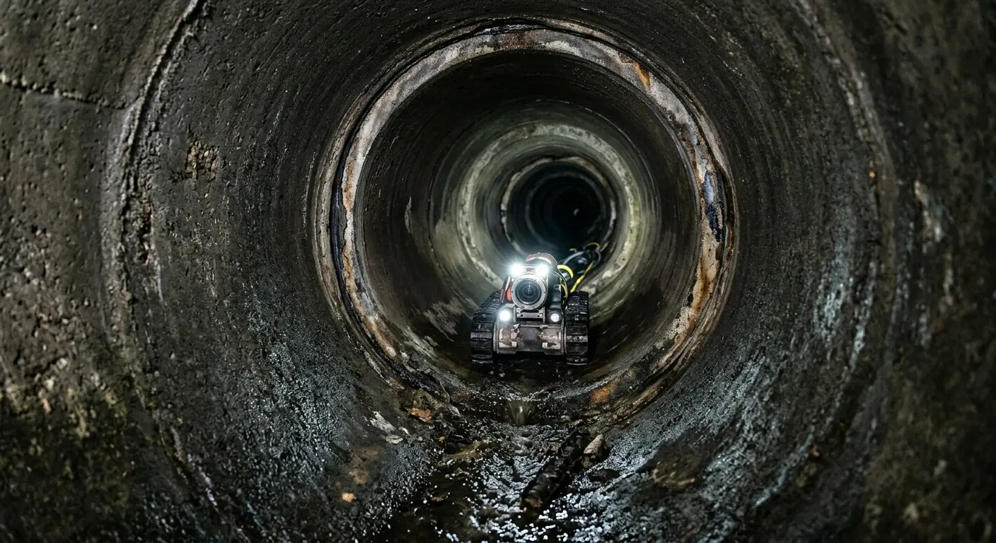 Robotic sewer camera inspecting pipe interior for Sewer Line Cleaning in Winthrop Town